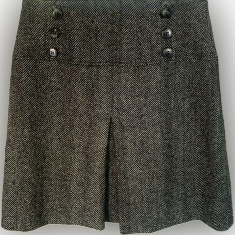 Hobbs London Moon Black White Wool Skirt Classic A-Line Above Knee UK 8 US 4 EUC